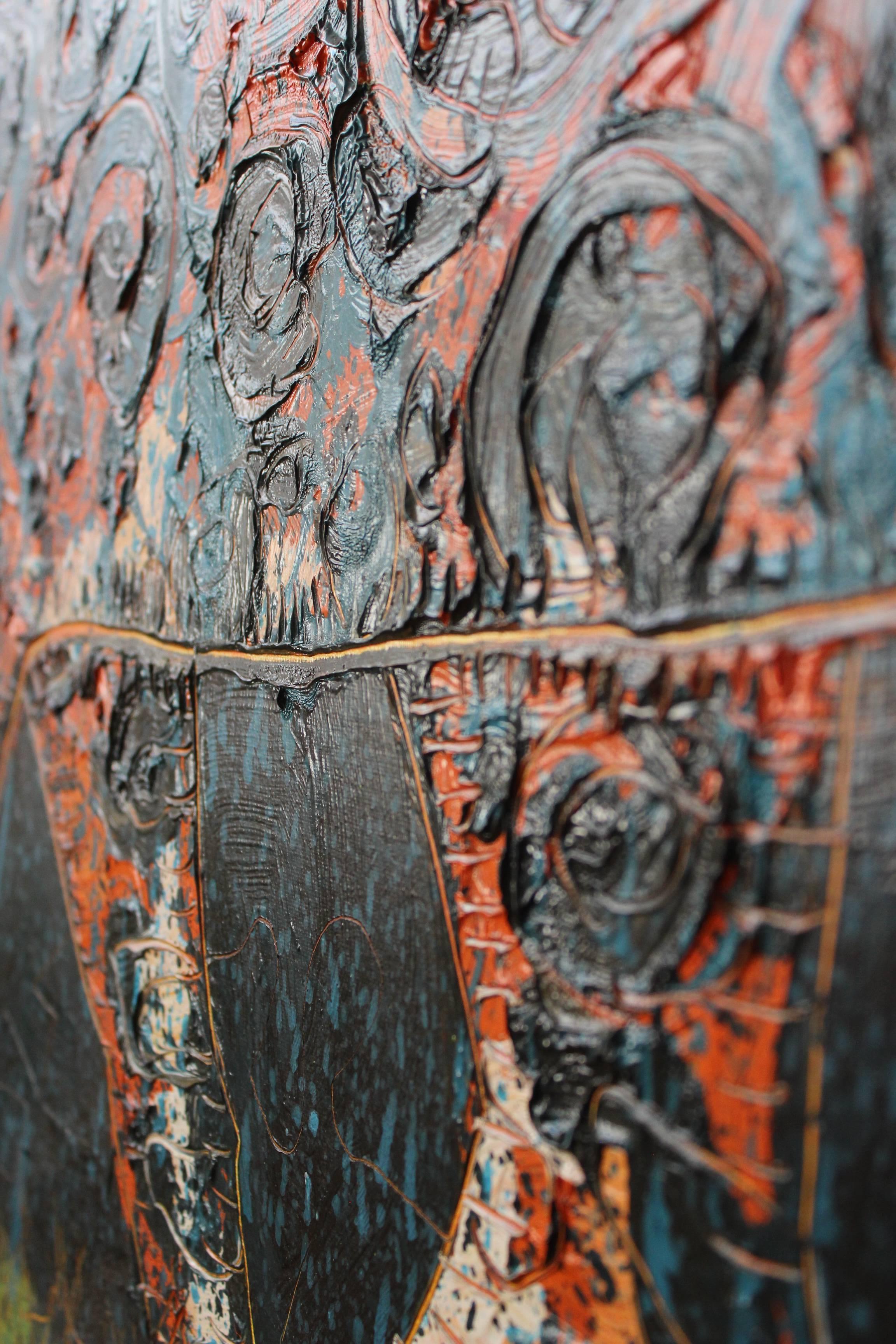 Spirito Ferewell
Rafael Galdámez
Olio su tela
80 x 180 cm
2015, MX
Non incorniciato

Rafael Galdámez è nato a Berriozábal, in Chiapas, nel 1984.  È stato artista in residenza presso lo studio del pittore Alejandro Santiago a Oaxaca dal 2009 al 2012.