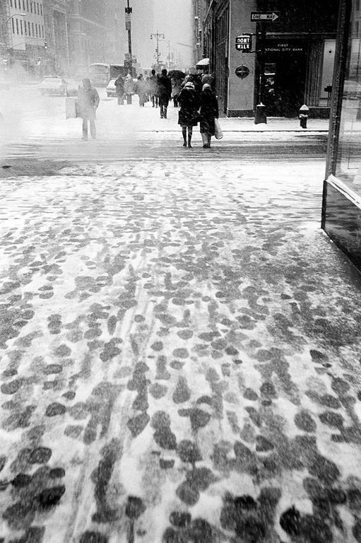 Jerry Schatzberg Black and White Photograph - Footsteps in the Snow, 1973