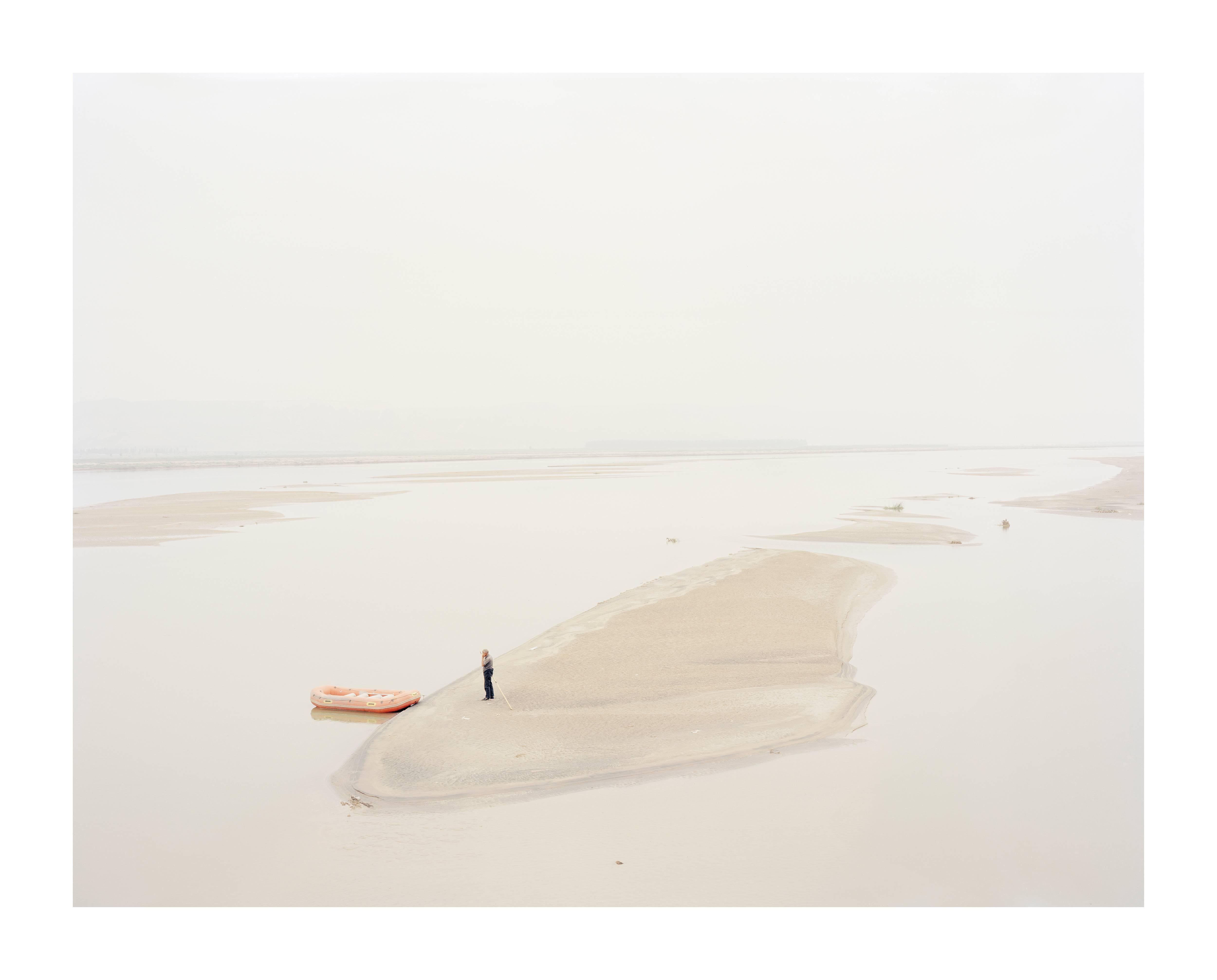 Zhang Kechun Color Photograph - A Man Standing on an Island in the Middle of the River Shaanxi, China - Kechun