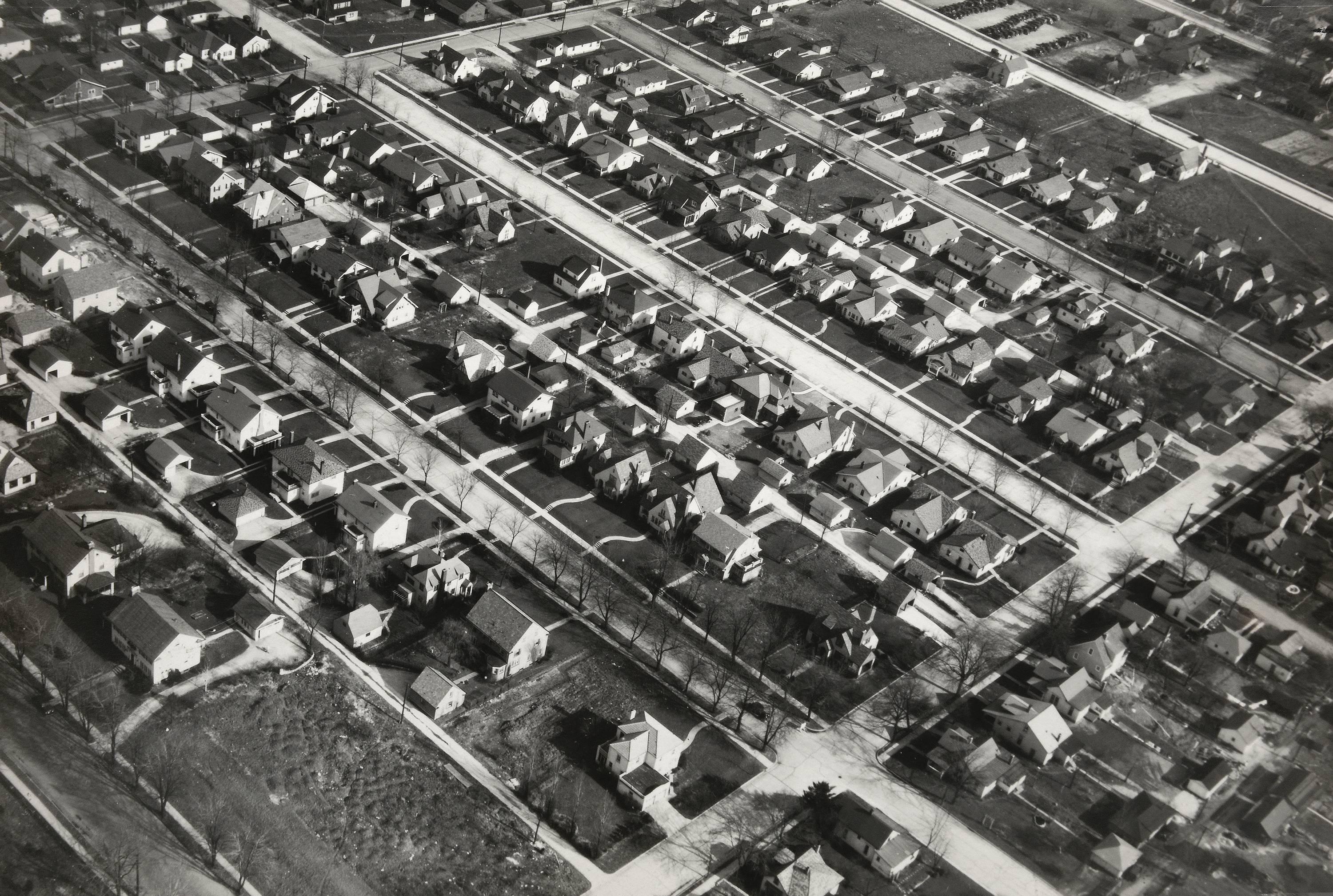 Margaret Bourke-White Black and White Photograph - Aerial View of Single Family Houses, Muncie, In