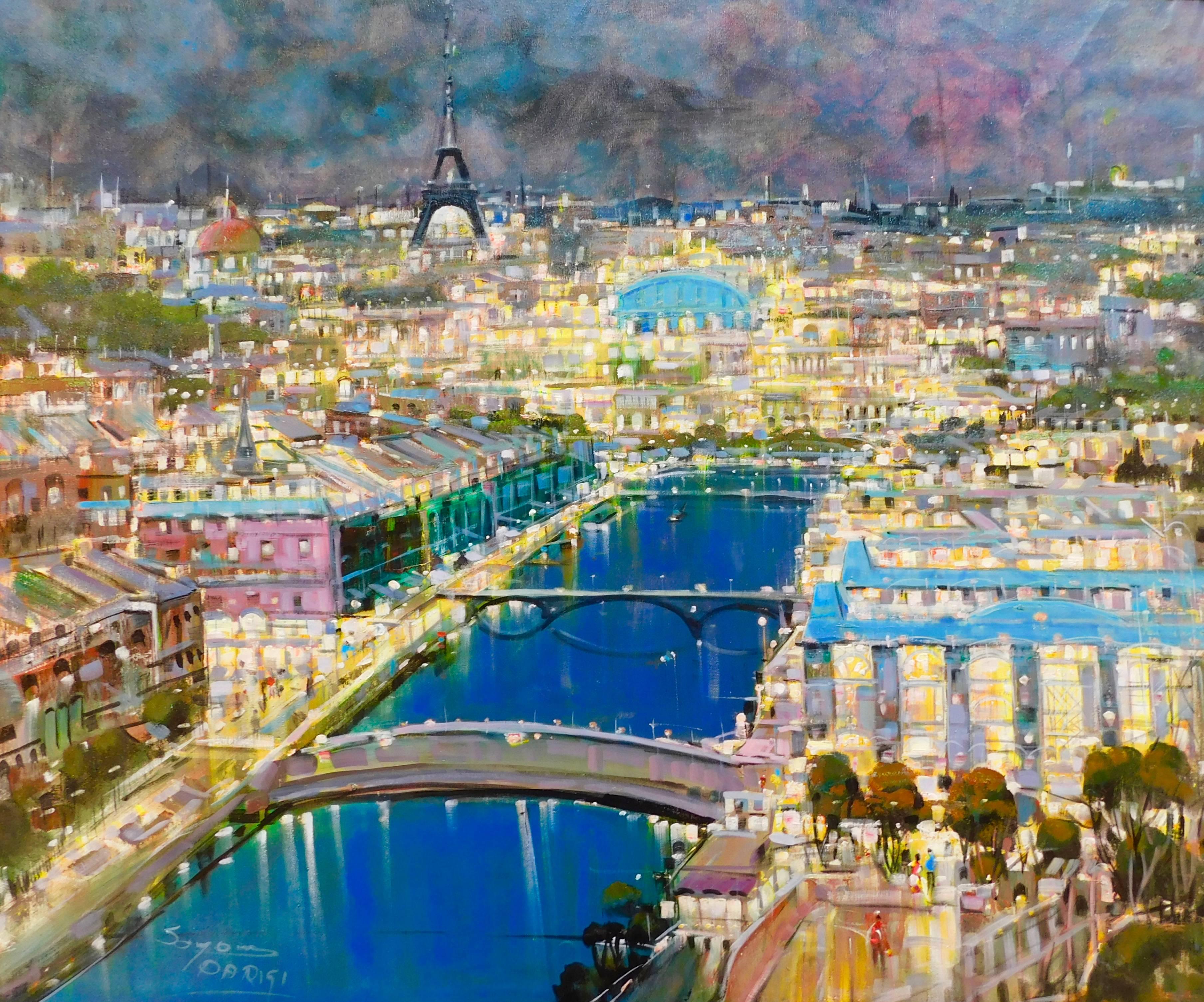 Paris by Night - Painting by Mario Sansone