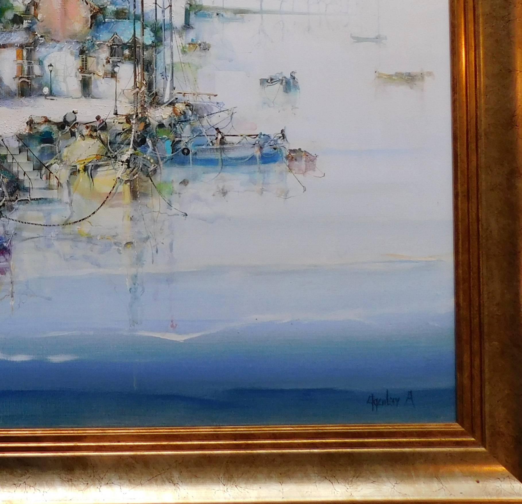 The Peninsula - Gray Landscape Painting by Jorge Aguilar-Agon
