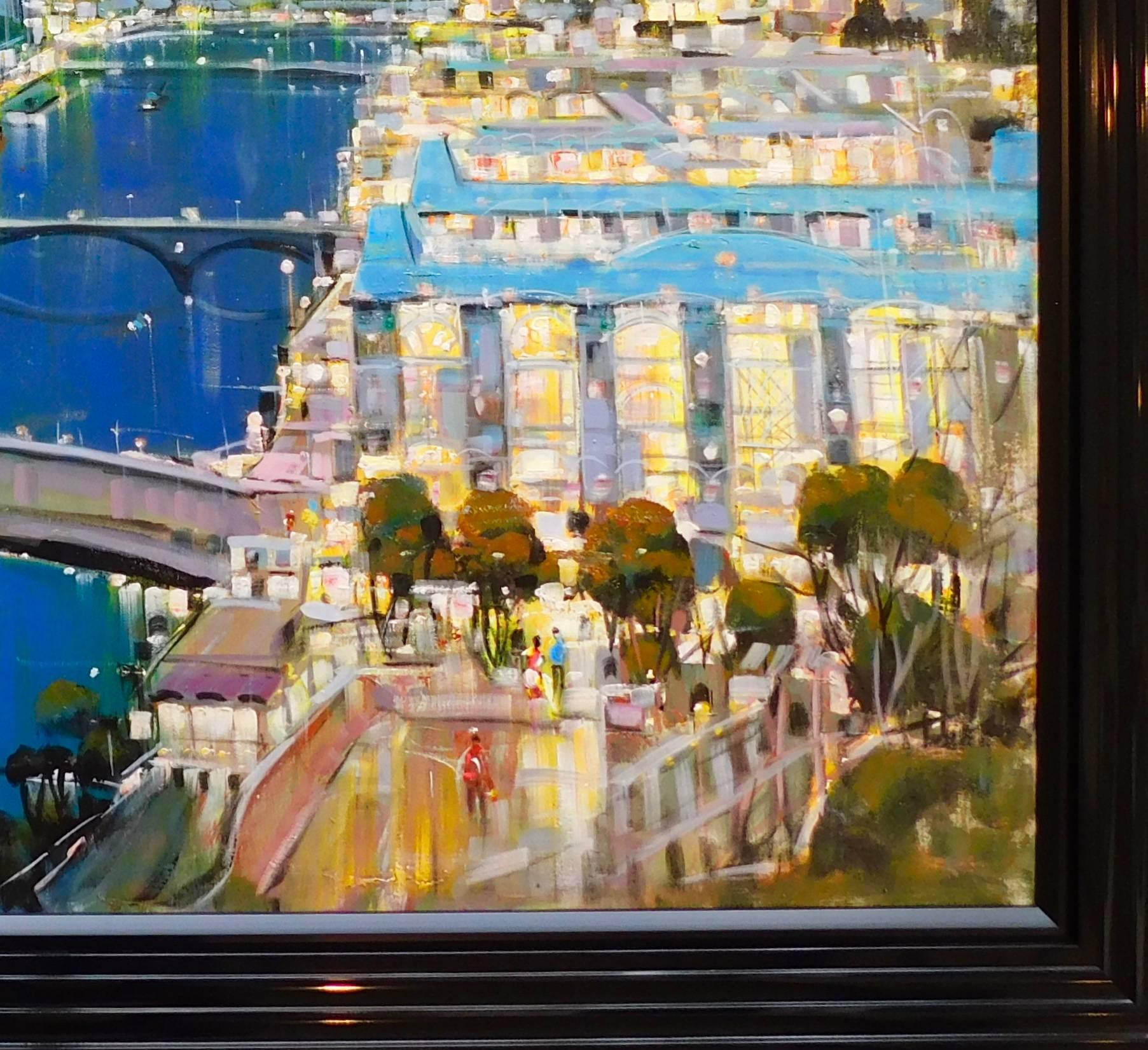Paris by Night - Gray Landscape Painting by Mario Sansone