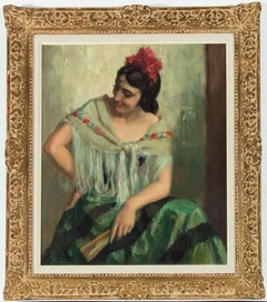 Vintage C. Alarcón, 20th Century Gilt Framed Oil - Portrait of a Spanish Woman