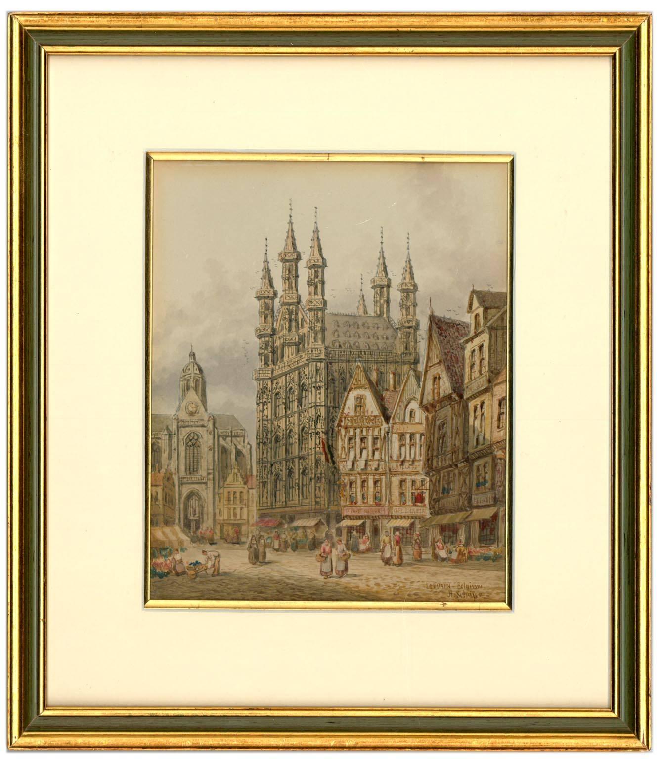 A superb market scene in watercolour by the listed British artist Henry Thomas Schaffer (1854-1915). Dates to the late 19th or early 20th century. Beautifully presented in a gilt frame and quality mount with gilt lining. Signed and inscribed in the