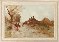Robert Russell MacNee (1866-1952) - Signed Scottish Oil, Horses in a Farmstead