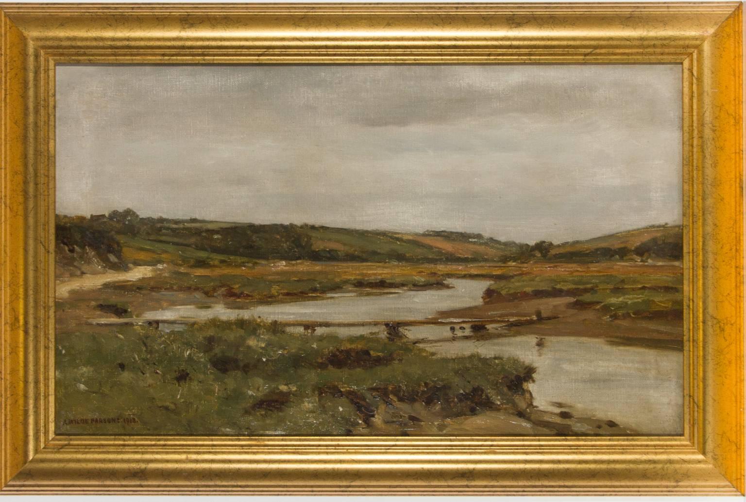 Arthur Wilde Parsons (1854-1931) - Fine Signed Original 1913 Oil. In a gilt frame, location is inscribed on the reverse of the canvas. Signed to the lower left by the artist. On canvas on stretchers. 

Image size: 29.5 x 49.5cm (11.6" x 19.5")