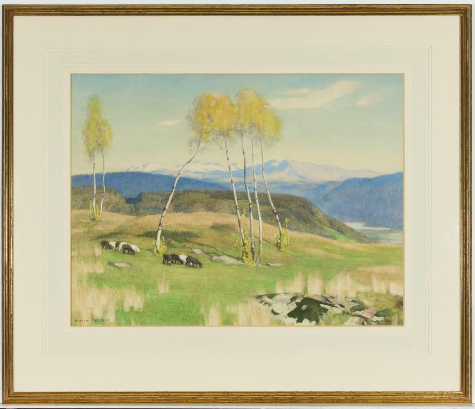 Adrian Scott Stokes R.A. Landscape Art - Adrian Scott Stokes RA (1854-1935) - Signed English Watercolour, Sheep Grazing