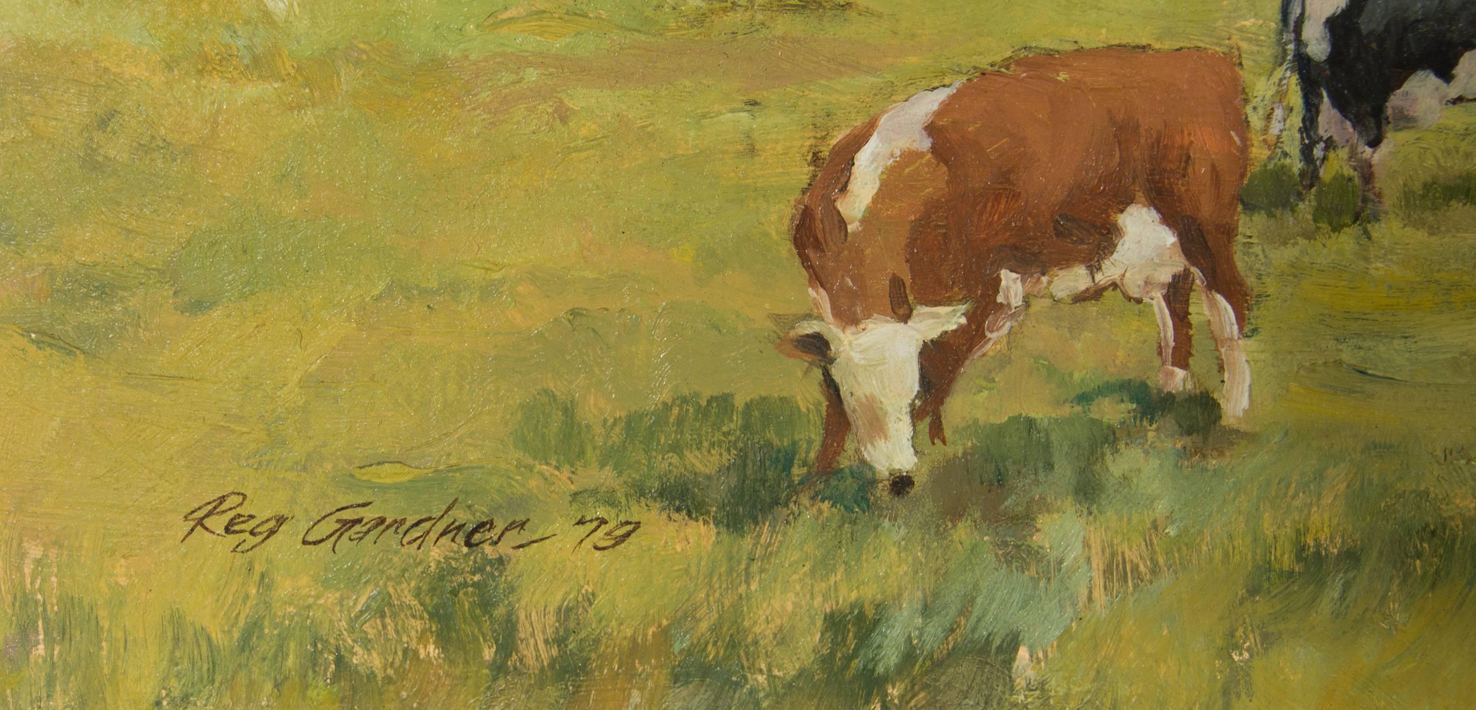 Reg Gardner - Signed 1979 British Oil, Cows in a Landscape 1