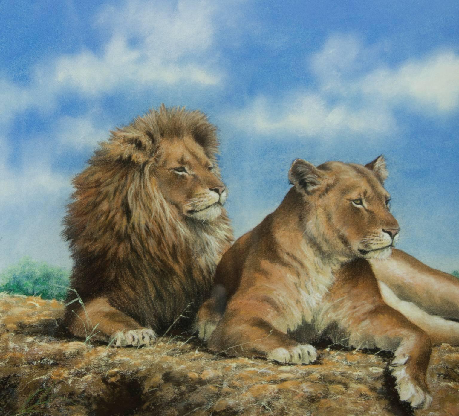 John Seerey-Lester (b.1945) - Signed & Framed British 1979 Pastel, Lions 2
