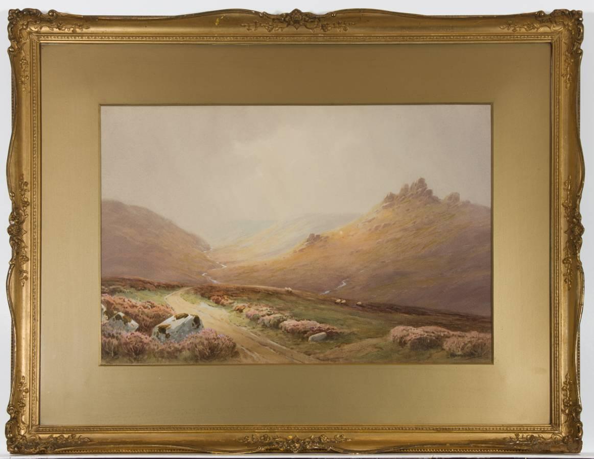 A superb watercolour with body color by Charles Hannaford depicting Dartmoor Tor in England. Presented in a gilt mount and ornate gilt frame. Signed to the lower right.

Provenance: C.A. Hannaford; Frank Albert Allchin (his father-in-law); Frank