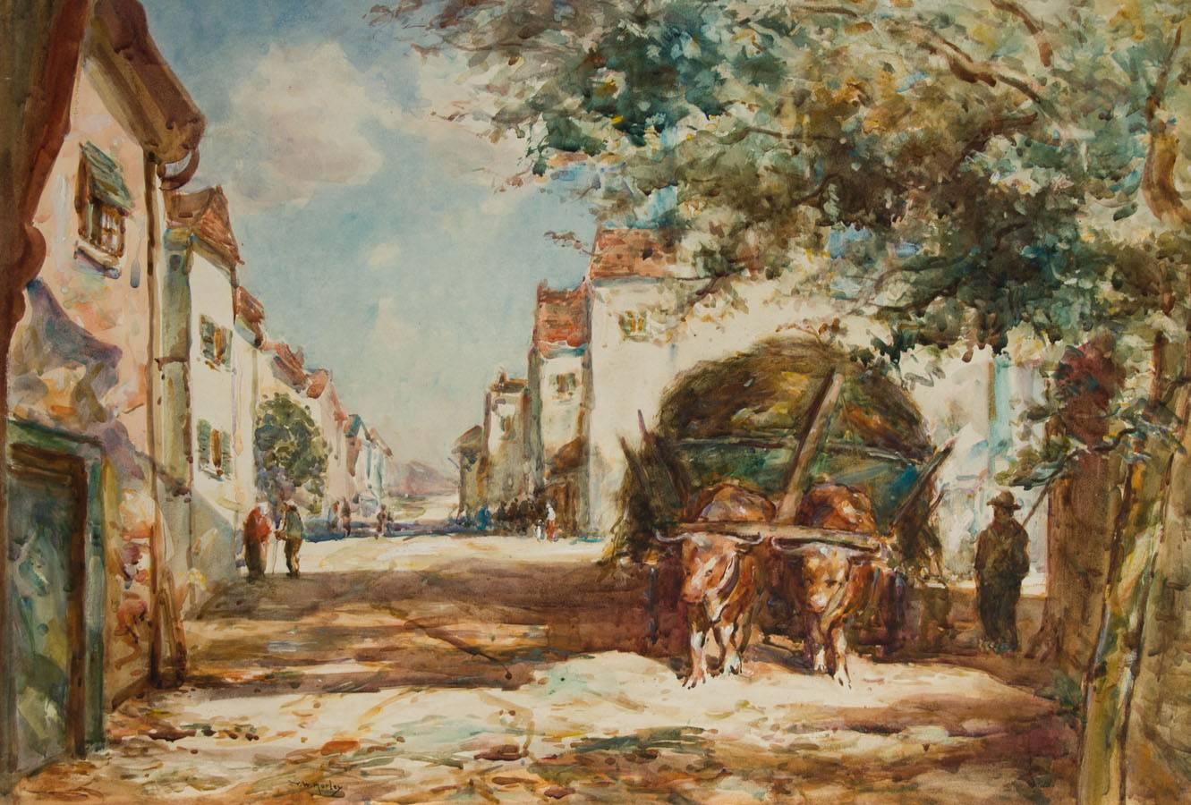 Thomas William Morley (1859-1925) – Aquarell des frühen 20. Jahrhunderts, Straßenszene