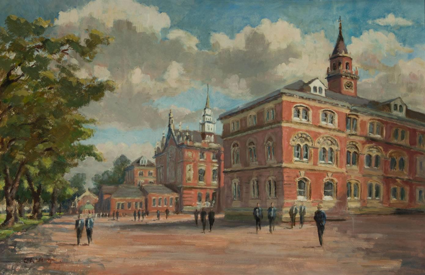 Campbell - Large Signed 1973 Modern British Oil, Dulwich College, England - Painting by Unknown