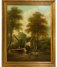 George Harris (1855-1936) - Grande huile anglaise signée:: Moulin à priser près de Bristol