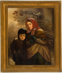 J. B. Crosbie - Signed 1896 Oil, Victorian Children in Winter Landscape
