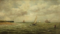 John Moore of Ipswich - Signed 19th Century English Marine Oil, Boats at Harwich