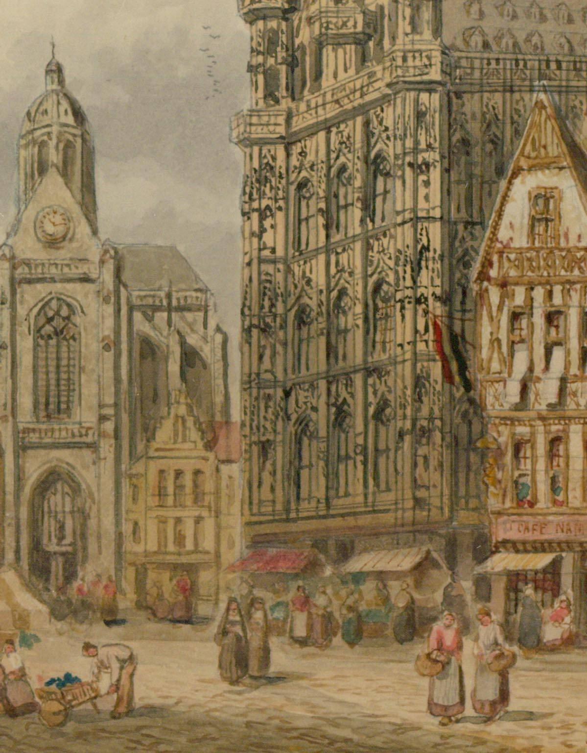 Henry Thomas Schaffer - Signed Victorian Watercolour, Louvain Market Scene 2