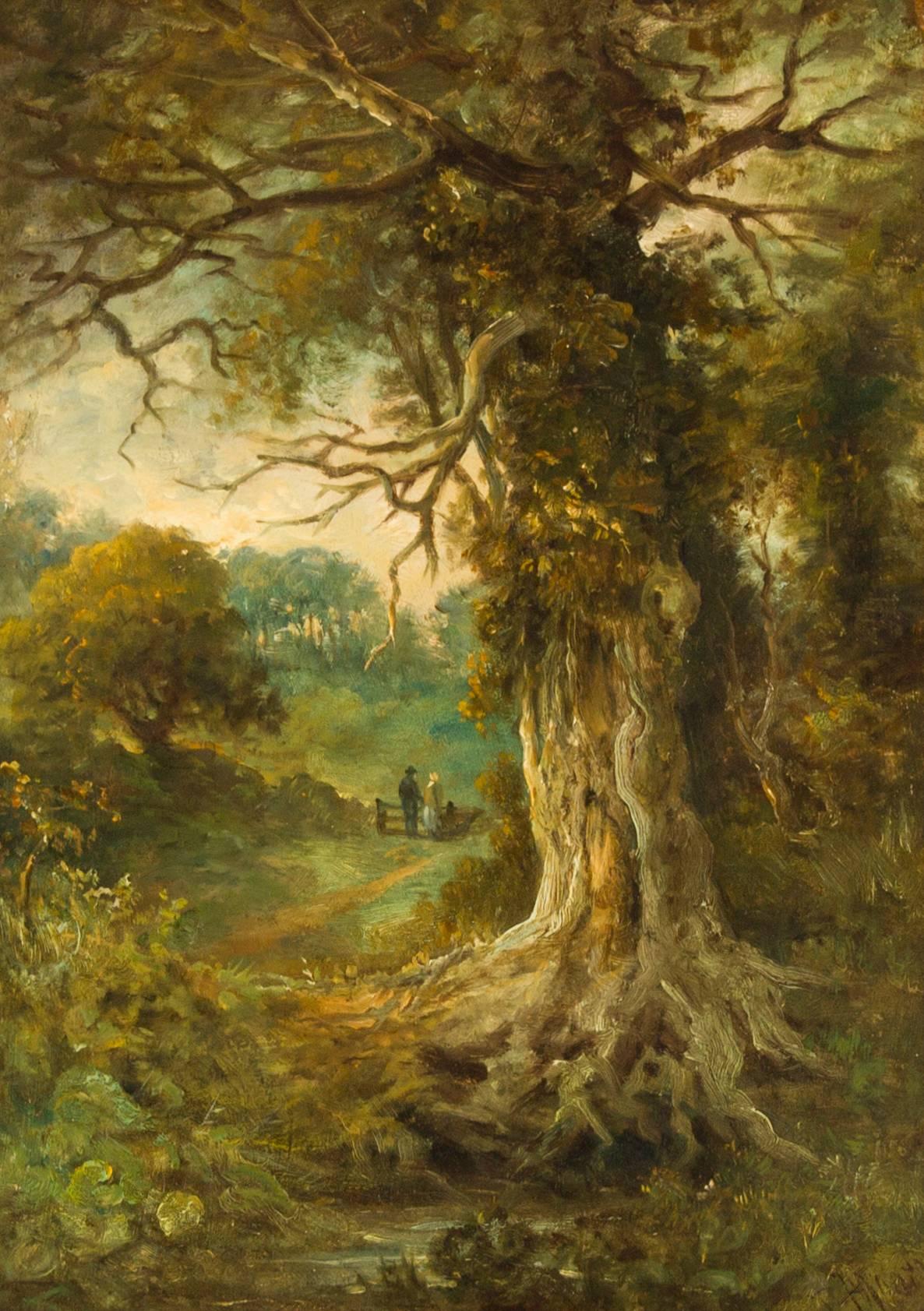 John Moore of Ipswich  - Signed 19th Century English Oil, Figures in a Wood - Painting by John Moore (b.1820)