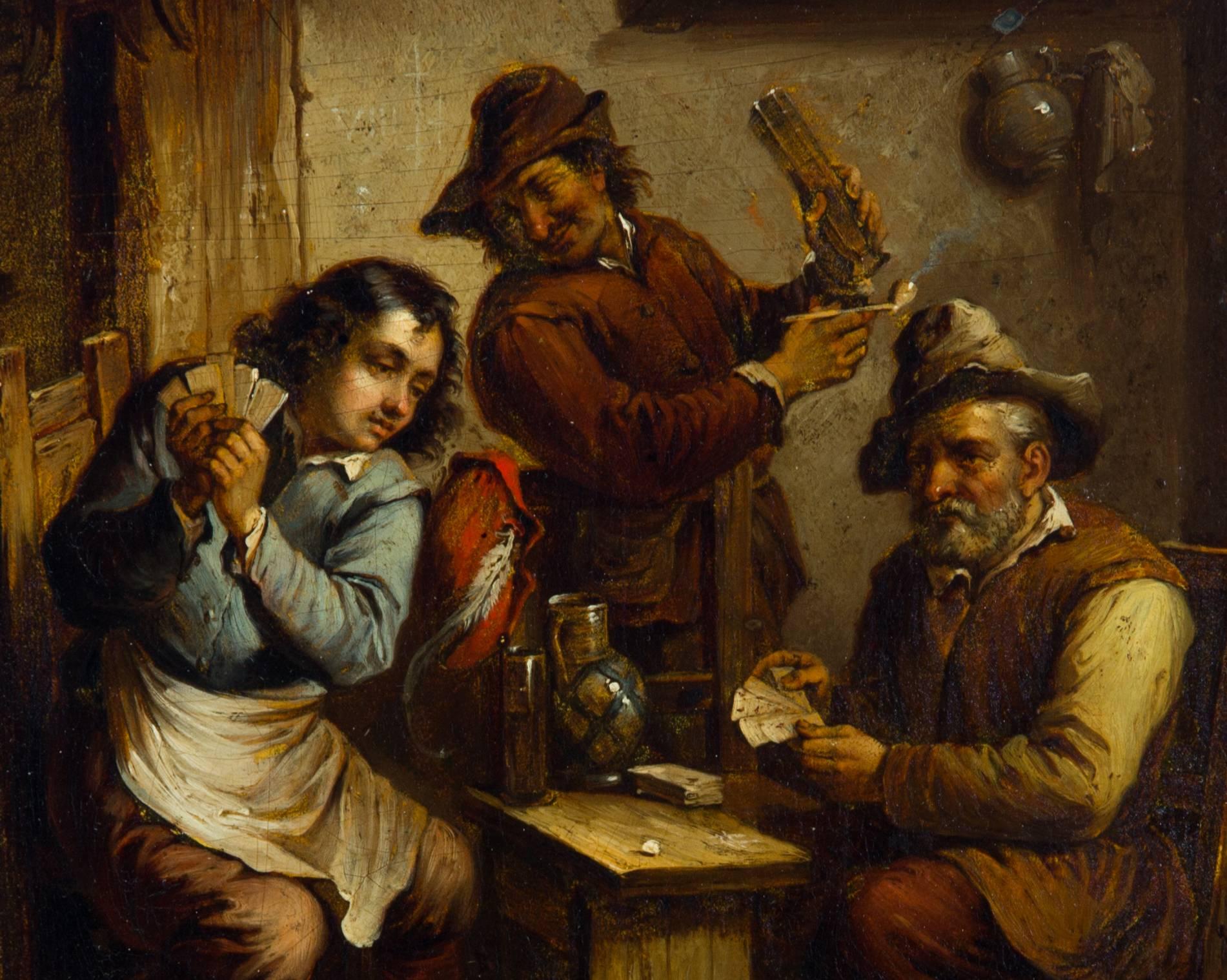 Van Haan - 19th Century Signed Dutch Oil, Card Players - Painting by Unknown