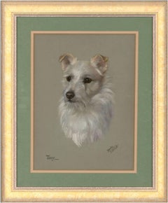 Dorothy S. Hallett - Early 20th Century Dog Pastel, Portrait of a Terrier 'Tiny'