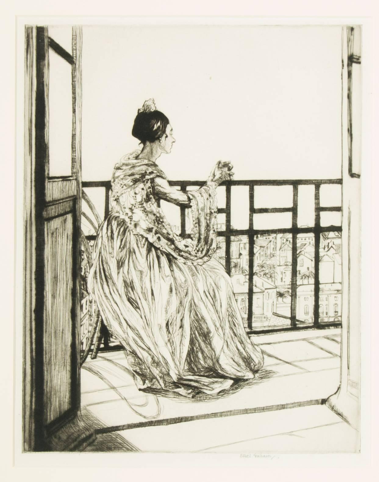 Ethel Gabain - Mid 20th Century Signed French Etching, Portrait of a Seated Lady 2