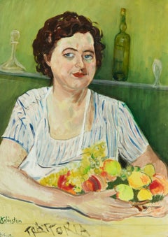 Clare Winsten (1894-1989) - Signed 1961 English Oil, Portrait of Lady With Fruit