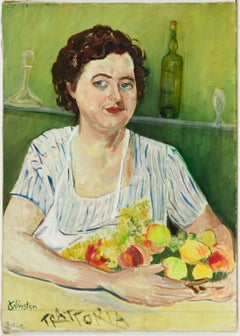 Clare Winsten (1894-1989) - Signed 1961 English Oil, Portrait of Lady With Fruit