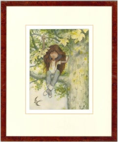 Attributed to Brian Froud - Contemporary British Watercolor, Girl in a Tree