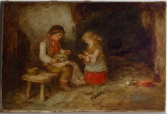 Mark William Langlois - Signed Late Victorian Oil, Children in an Interior