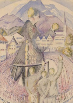 Edith Mary Lawrence - 20th Century Watercolor, Abstracted View of Congregation