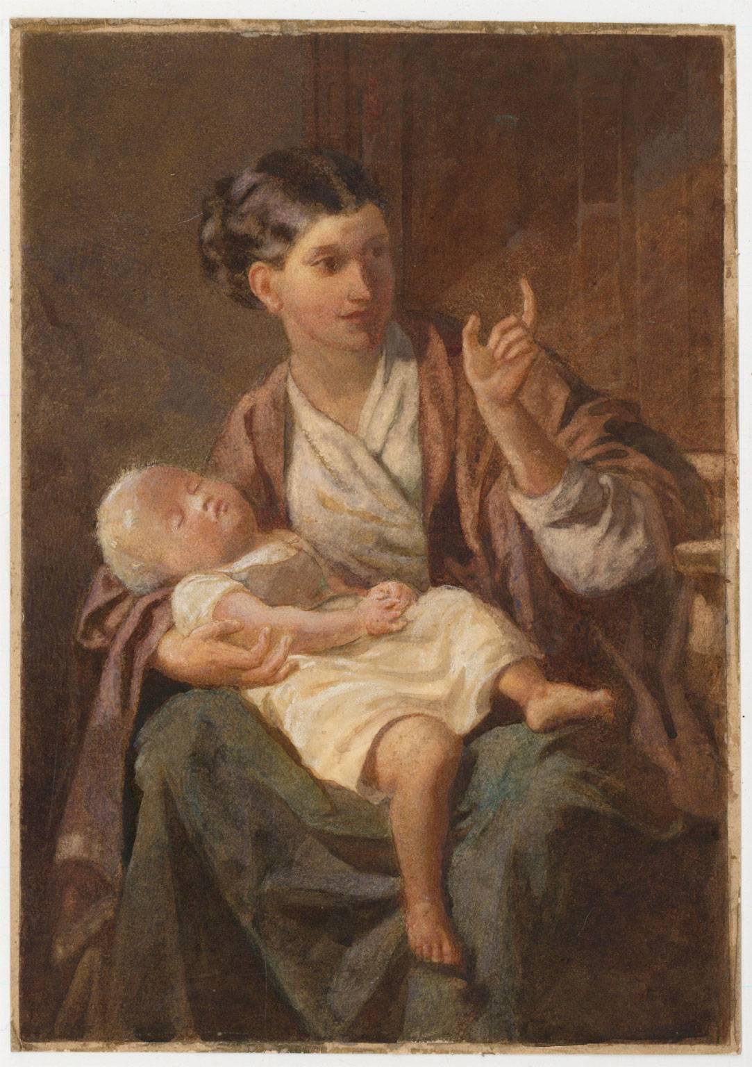 Attributed to F. William Burton - 19th Century Watercolour, Mother and Child 1