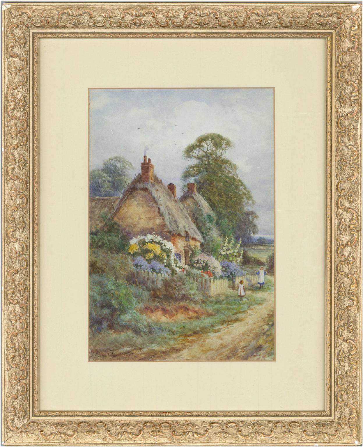 A fine early 20th Century signed English watercolour depicting children by a cottage, but the well listed English artist Alexander Molyneux Stannard (1878-1975). Signed by the artist to the lower left and well presented in a cream card mount and