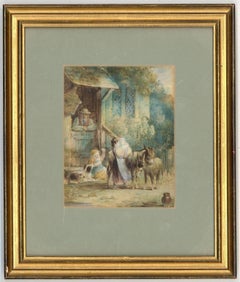 Richard Westall RA  - Signed 1823 English Watercolour, Children by a Cottage