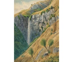 Laurence William Wilson - 1873 Signed English Watercolour, New Zealand Waterfall