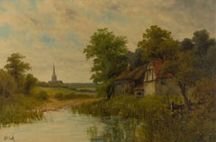 Octavius Thomas Clark - Victorian Gilt Framed Oil, Landscape with Watermill