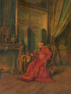 Paul Schaan (1857-1924) - 1924 Signed French Watercolour, Cardinal in Interior