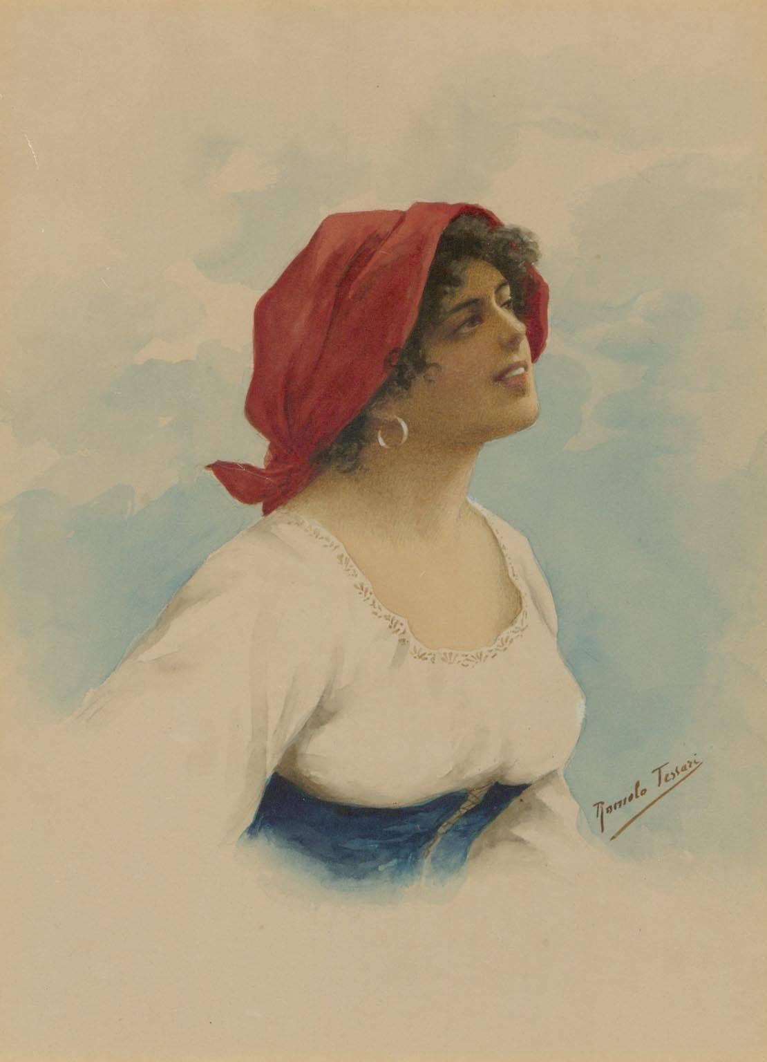 Romolo Tessari - Signed Italian 20th Century Watercolour, Portrait of a Woman 1