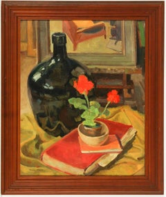 Antique Harrie Kuyten - Signed 20th Century Dutch Oil, Still Life with Geraniums and Jug