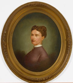 Joseph H. Dille (1820-1918) - Signed 1869 Oval English Oil, Portrait of a Lady