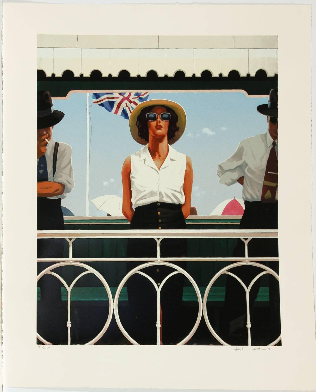 Jack Vettriano Limited Edition Signed Print no. 81/275, numbered and signed in pencil to margin. Published 2003. Printed on wove paper. The image size is 72.5 x 57 cm; Total sheet size is 89 x 72 cm.
