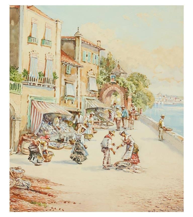 Pablo Martinado (1856-1937) - Signed & Framed Watercolour, Italian Market Scene 1