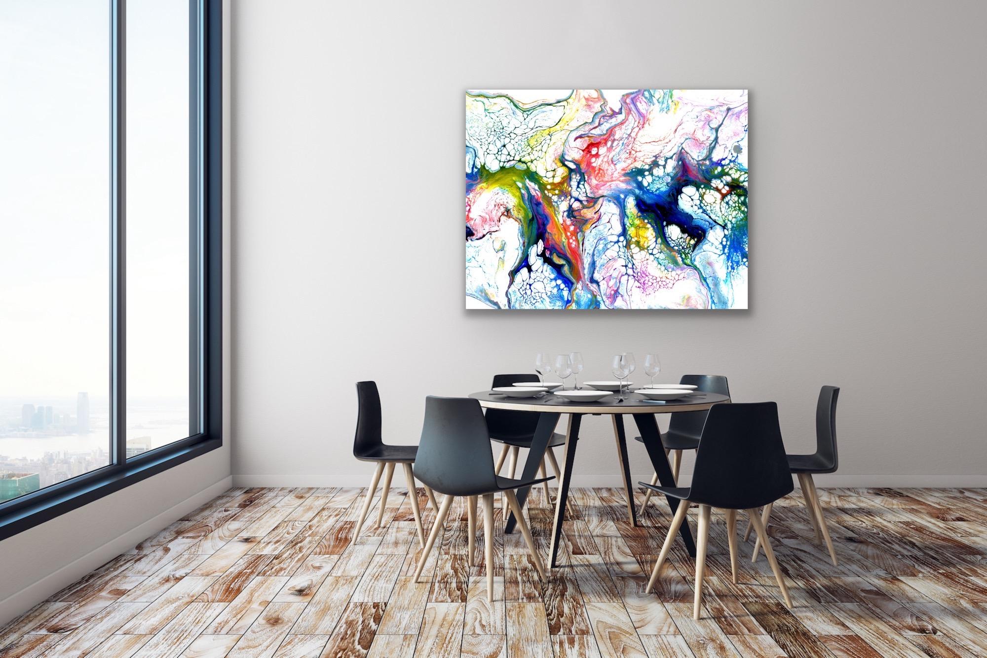 Industrial Modern Contemporary Giclee Print on Metal Abstract Painting by Cessy  For Sale 1