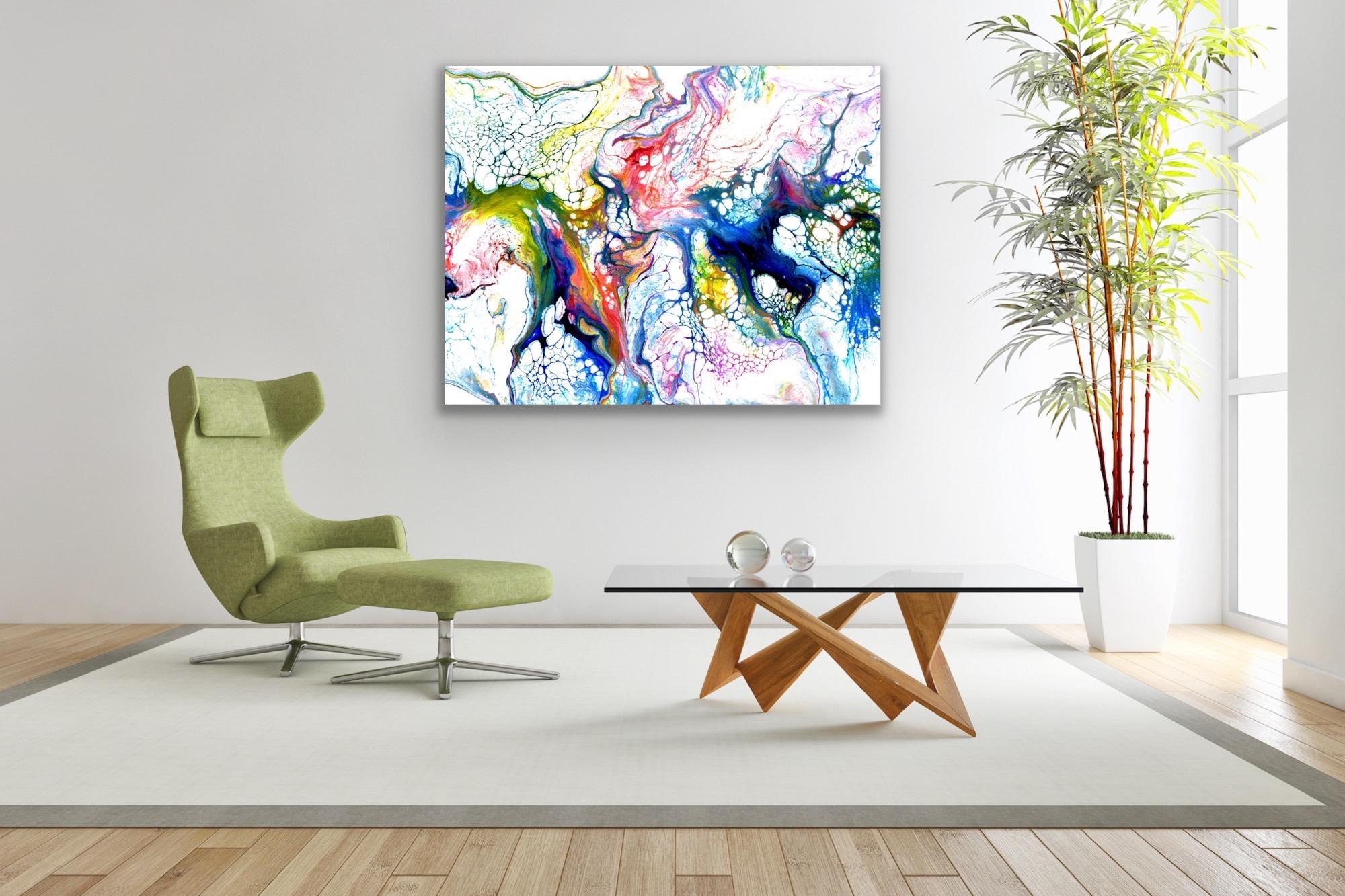 Industrial Modern Contemporary Giclee Print on Metal Abstract Painting by Cessy  For Sale 3