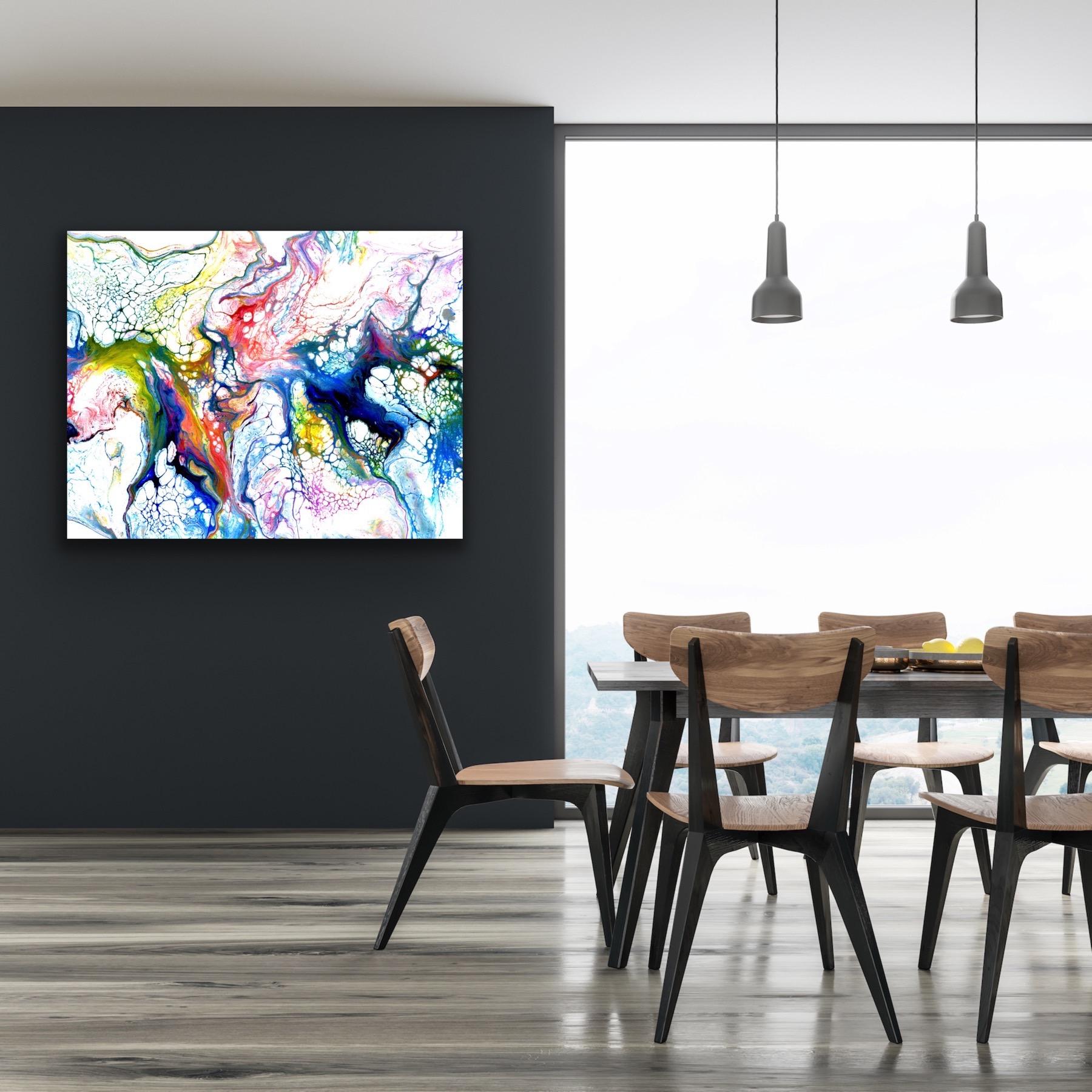 Industrial Modern Contemporary Giclee Print on Metal Abstract Painting by Cessy  For Sale 2