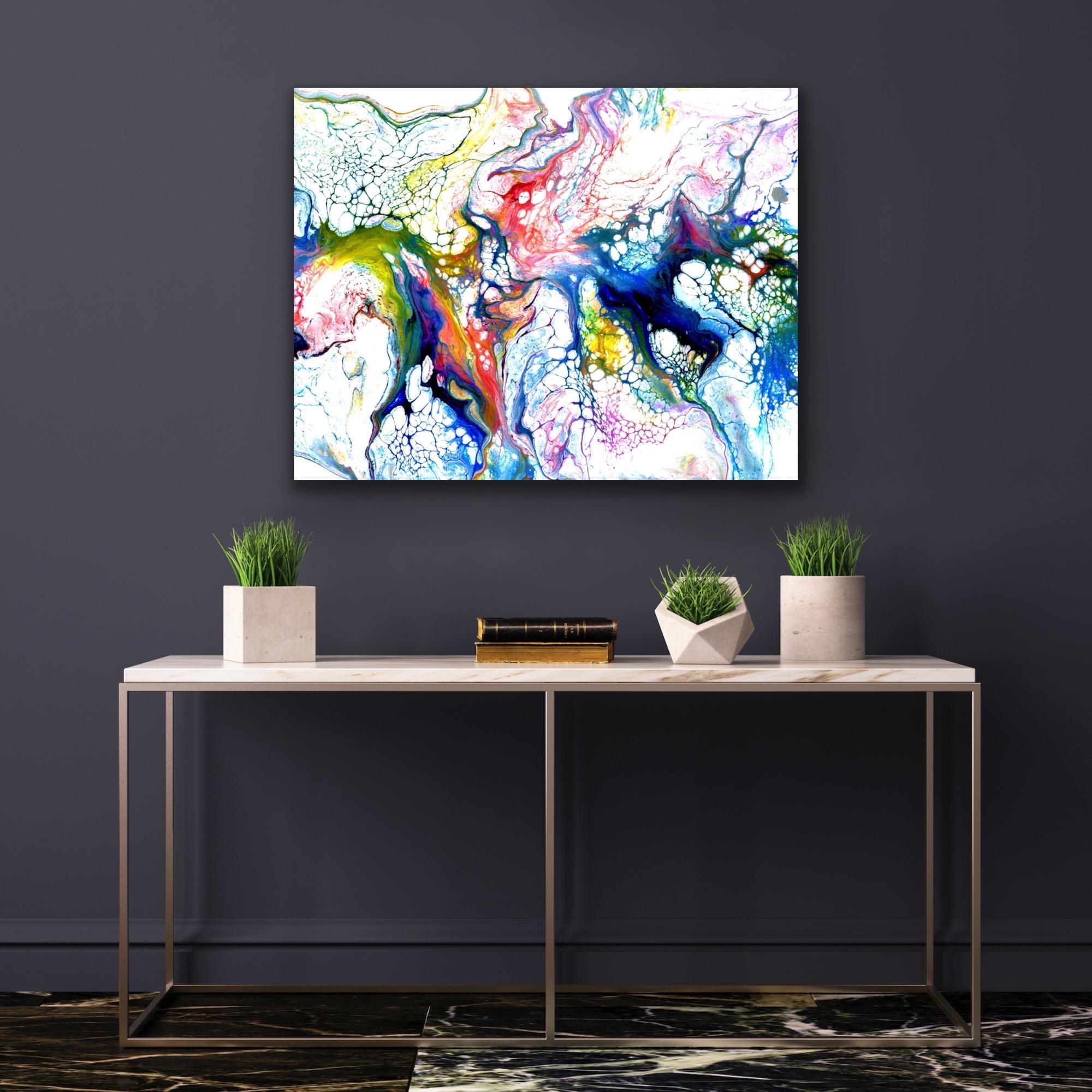 Industrial Modern Contemporary Giclee Print on Metal Abstract Painting by Cessy  For Sale 4
