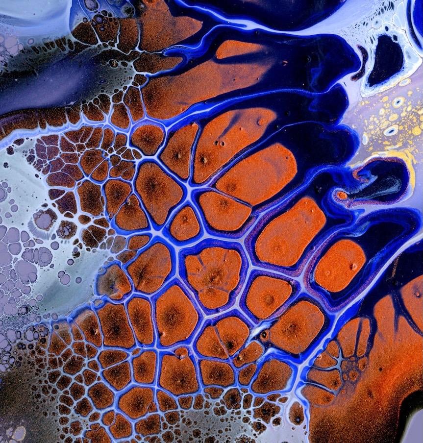 This contemporary colorful abstract painting is printed on a lightweight metal composite and comes signed by the hand-artist and ready to hang. 

-Title: Atavistic
-Artist: 