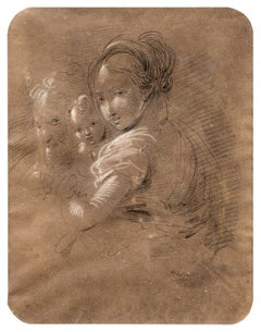 Bernardino Bison (Venetian master) - 18th century pencil drawing Holy Family