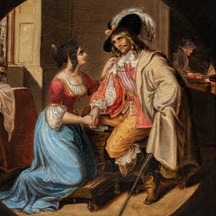 Italian Romantic painter - 19th century Lady and Musketeer interior