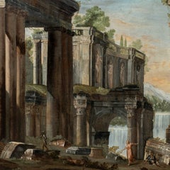 Pietro Paltronieri (maître bolognais) - Capriccio du XVIIIe siècle représentant des ruines