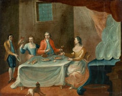 Venetian genre painter - 18th century interior painting - Convivial scene